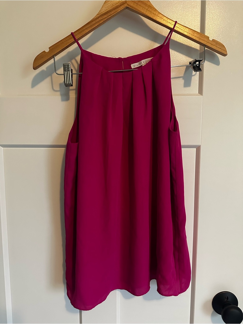 Violet & Claire Fuchsia Pleated Neck Blouse